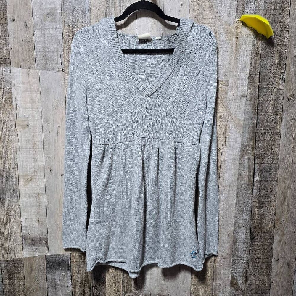 Roxy Gracie Vintage Y2K Grey Knit Babydoll Sweater Medium Retro Preppy Femme